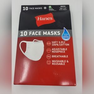 Hanes 10 White 3‎ Ply Cotton Reusable Face Masks White